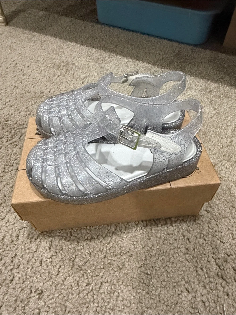 Mini Melissa Silver Glitter Jelly Sandals for Kids